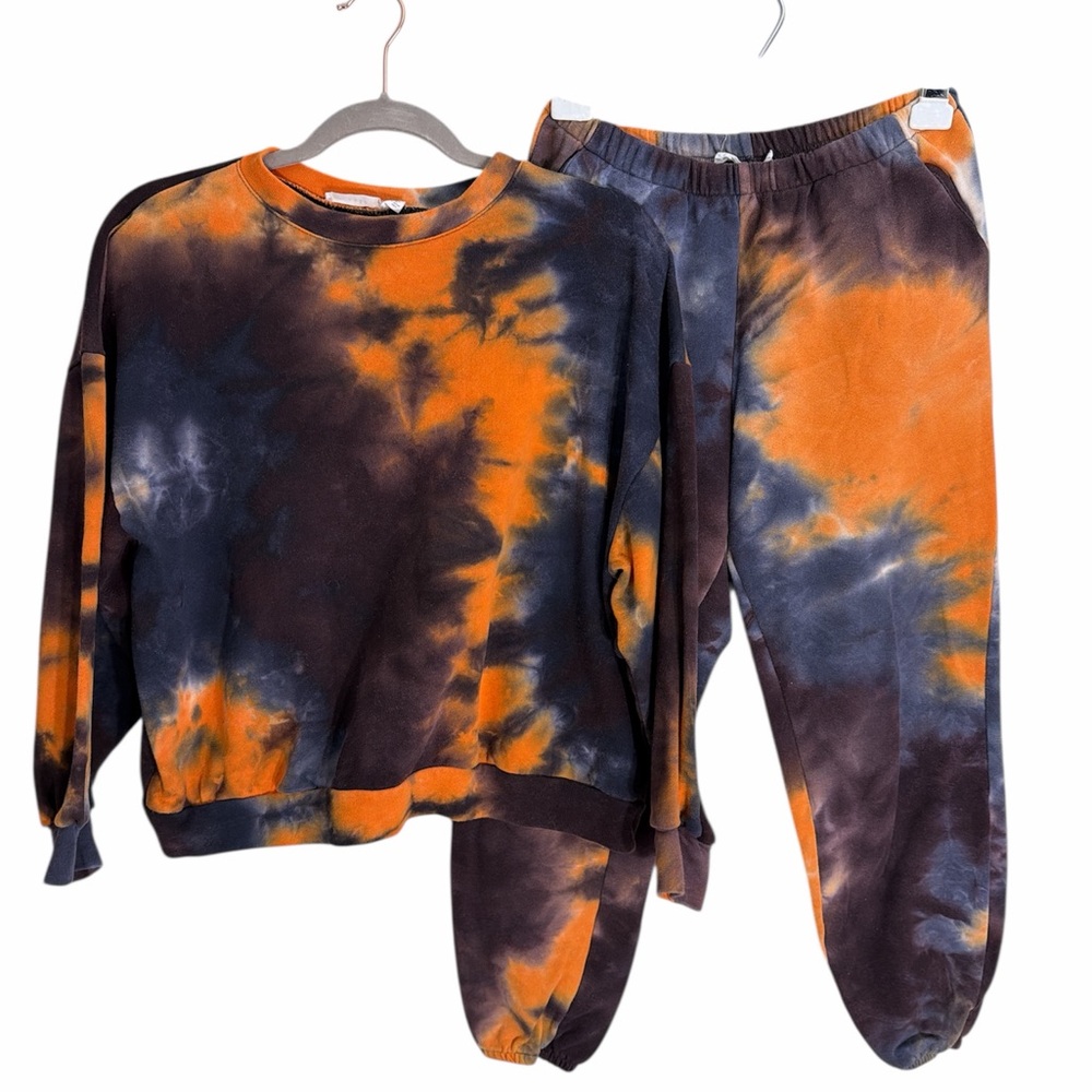 Lush Women’s Orange and Black Tie-Dye Jogger Set Size Small